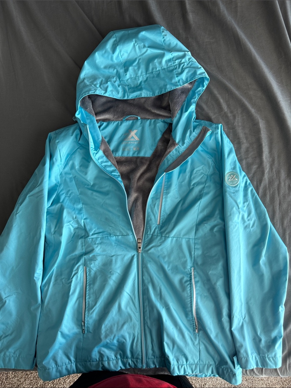 Aqua Blue Hooded Lightweight Rain Jacket
